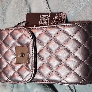 602. NWT Quilted Metallic Silver Crossbody Bag